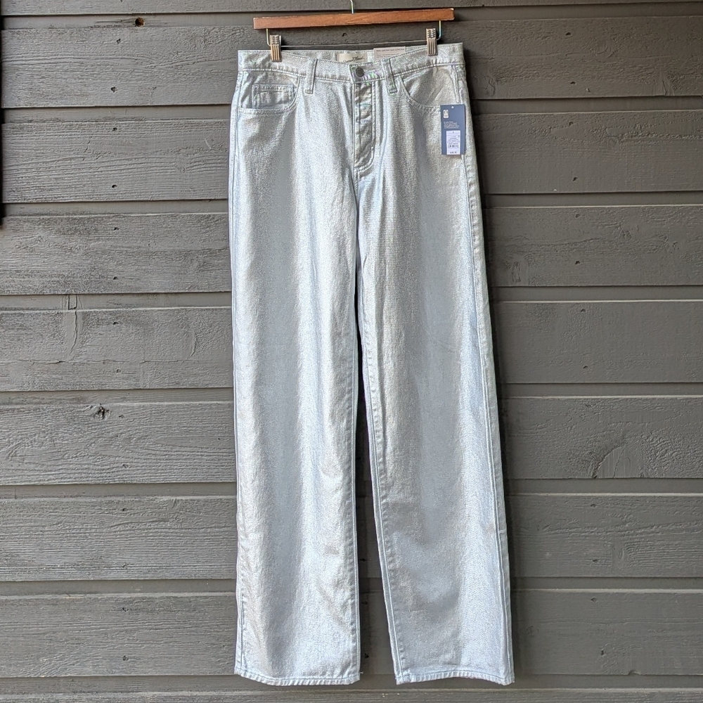 NWT Universal Thread 90s Baggy Metallic Silver Jeans Size 4 Button Fly